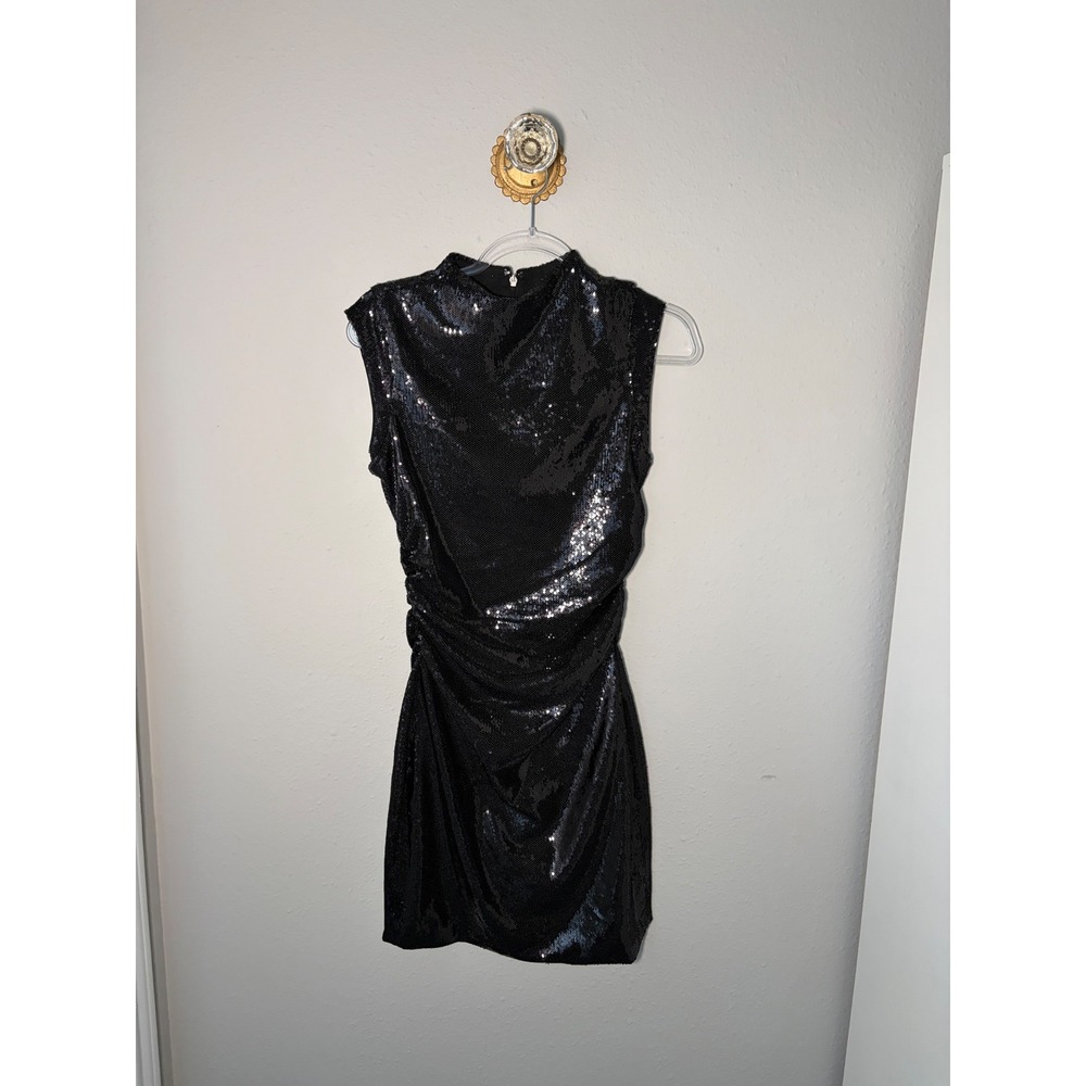NWT MICHAEL Michael Kors Black Sequin Ruched Draped Cowl Neck Mini Dress XS